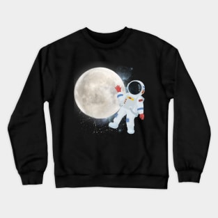 Flying floating astronaut Ufo alien funny cute spaceship moon mars cosmic space Crewneck Sweatshirt